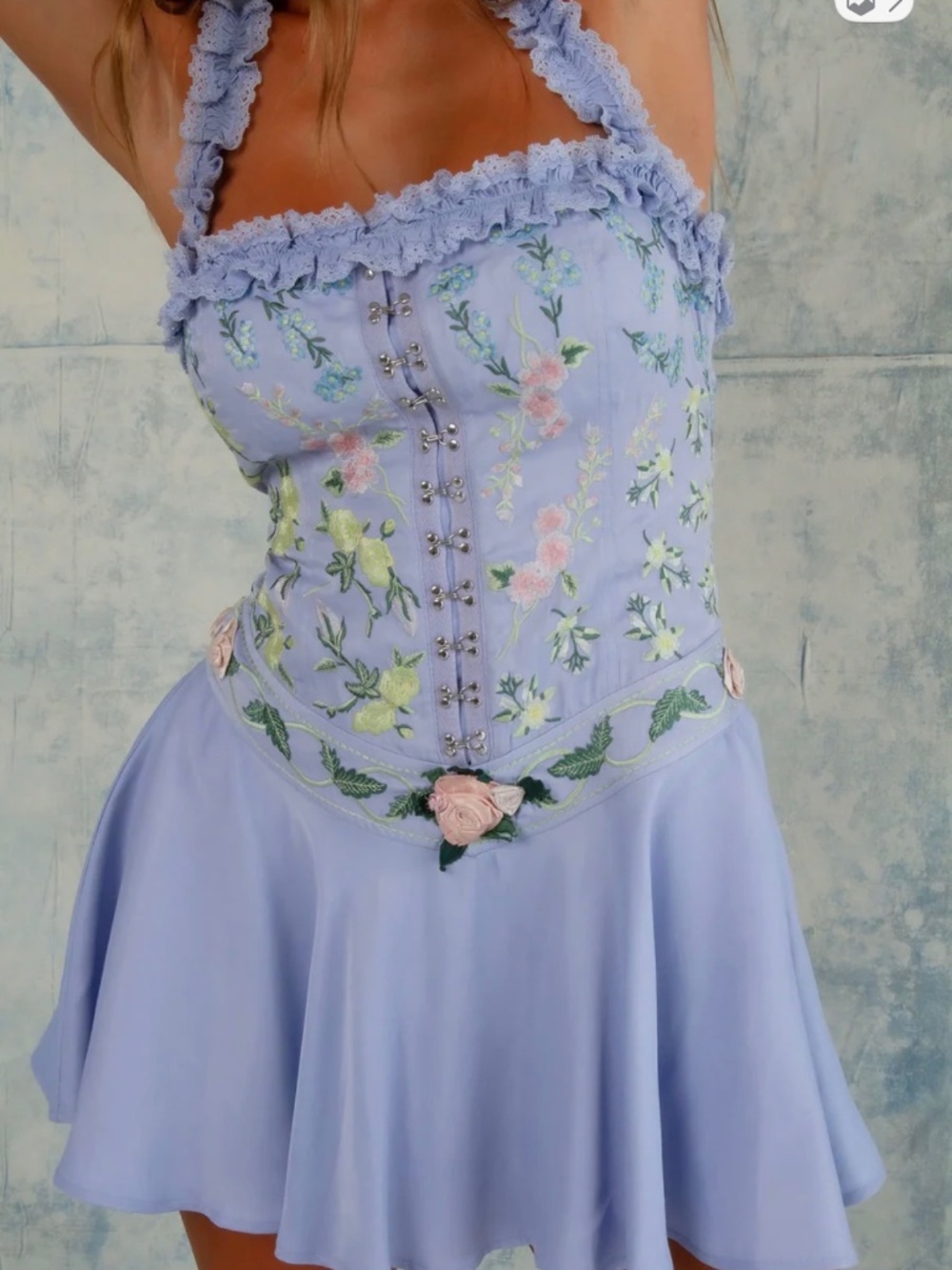 FILLYBOO Meadow Halter Mini Dress - Periwinkle XS